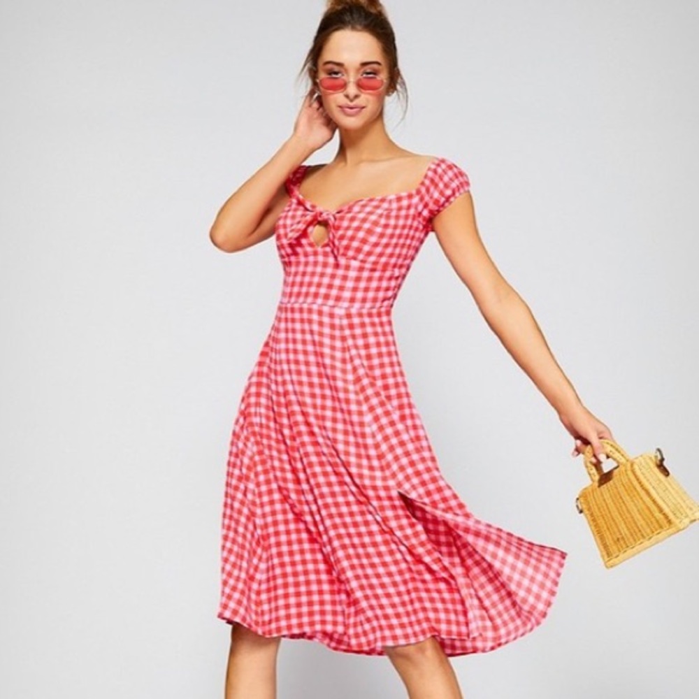 Gianni Bini pink/red gingham dress